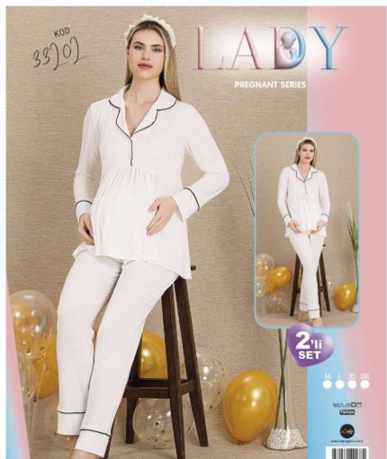 Lady Viskon Kumaş Sabahlıklı Hamile Pijama Takımı - resim 1