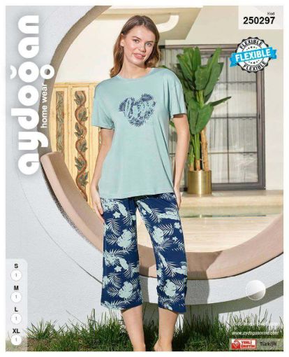 Aydoğan Home Wear Kadın Pembe "Love Always Wins" Baskılı Esnek Viskon Pijama Takımı - resim 1
