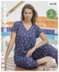 Aydoğan Home Wear Kadın Mavi Tonlarında Desenli %100 Bambu V Yaka Kısa Kollu Pijama Takımı - resim 9