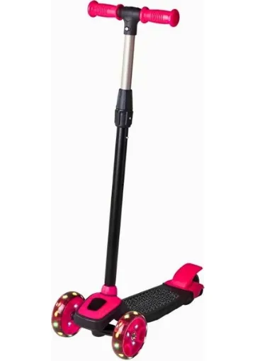 Magicway Pembe Renkli LED Işıklı 3 Tekerlekli Direksiyon Yükseklik Ayarlı Çocuk Scooter - resim 1