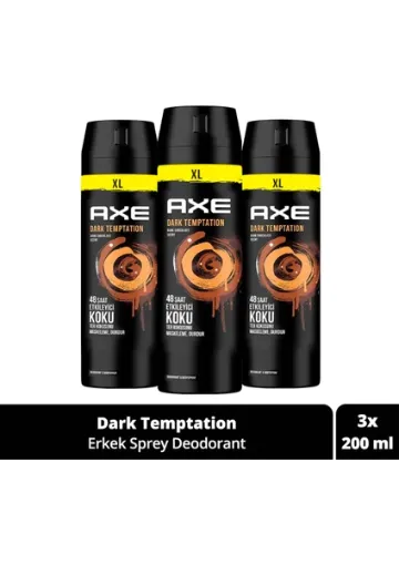 Axe Erkek Sprey Deodorant Dark Temptation Xl 48 Saat Etkileyici Koku 200 ml X3 - resim 1