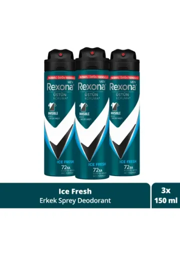 Rexona Men Erkek Sprey Deodorant Invisible Ice Fresh 72 Saat Kesintisiz Üstün Koruma 150 ml X3 - resim 1