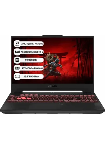 Asus Tuf Gaming A15 FA507NVR-LP030 Amd Ryzen 7 7435HS 16 GB 512 GB SSD Rtx 4060-140WATT 144 Hz Freedos 15.6" - resim 1