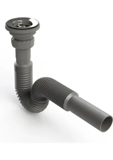 ŞENEL Yapı Market Metal Ağızlı Körüklü Lavabo Mutfak Sifonu Lavabo Gider Borusu Gri - resim 1
