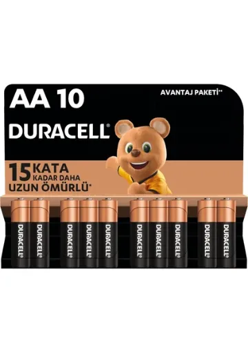 Duracell Alkalin AA Kalem Pil, 1,5 V LR6/MN1500, 10’lu paket - resim 1