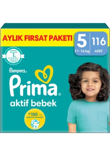 Prima Aktif Bebek, Bebek Bezi 5 Numara, 116 adet - resim 1