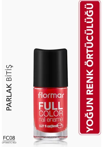 Flormar Full Color Ultra Yüksek Pigmentli & Parlak Bitişli Oje (FC08 Optimistic Red) 8682536065382 - resim 1