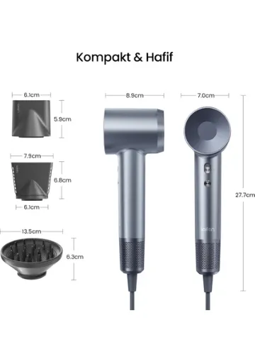 Laifen Swift Mavi-Gümüş 1600W 3 Başlıklı Yüksek Hızlı Saç Kurutma Makinesi - resim 1