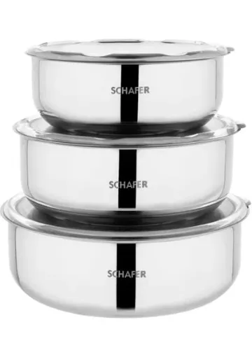 Schafer Practi Çelik Saklama Kabı 3 Lü (16-18-20 cm) -6 Parça-İnox - resim 1