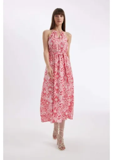 DeFacto Halter Yaka Desenli Kolsuz Maxi Elbise D2649AX24HS - resim 1