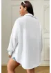 Trendseninle Kadın Beyaz Tek Cepli Bürümcük Oversize Gömlek - resim 2
