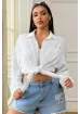 Trendseninle Kadın Beyaz Tek Cepli Bürümcük Oversize Gömlek - resim 3