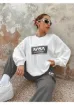 Trendseninle Kadın Beyaz Füme Nasa Baskılı Oversize Alt Üst Eşofman Takımı - resim 4