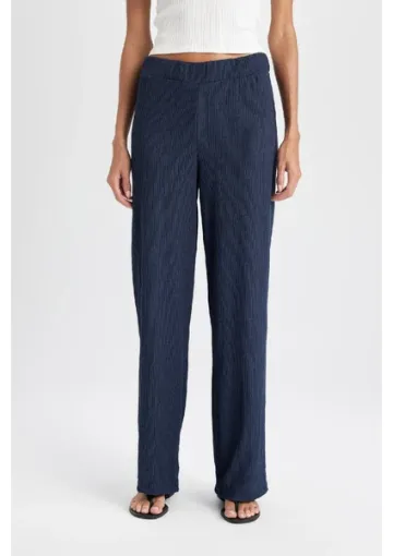 DeFacto Bürümcük Pantolon Lacivert Wide Leg Geniş Bol Paça Esnek Belli C0200AX24AU - resim 1