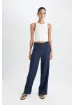 DeFacto Bürümcük Pantolon Lacivert Wide Leg Geniş Bol Paça Esnek Belli C0200AX24AU - resim 4
