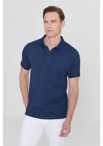 Altınyıldız Classics AC&Co / Altınyıldız Classics Erkek Çekmeyen Pamuklu Kumaş Slim Fit Dar Kesim Lacivert Kıvrılmaz Polo Yaka Tişört 4,6 25609 Değerlendirme - resim 1