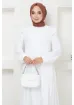 Hafsa Mina Omuzu Fırfırlı Ayrobin Tesettür Elbise Beyaz HM2062 - resim 4