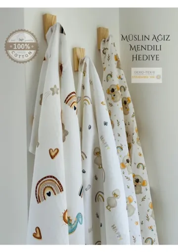 Ft Baby Collection Pamuk Müslin Bebek Battaniyesi 3'Lü Set Müslın Örtü 80 x 90 Cm - resim 1
