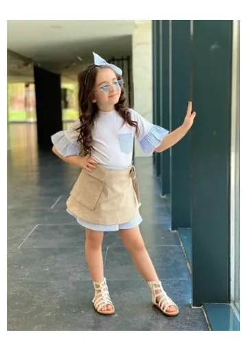 Kokoş Bebe k Blue White Kokoş Etek Takım 3 Parça - resim 1