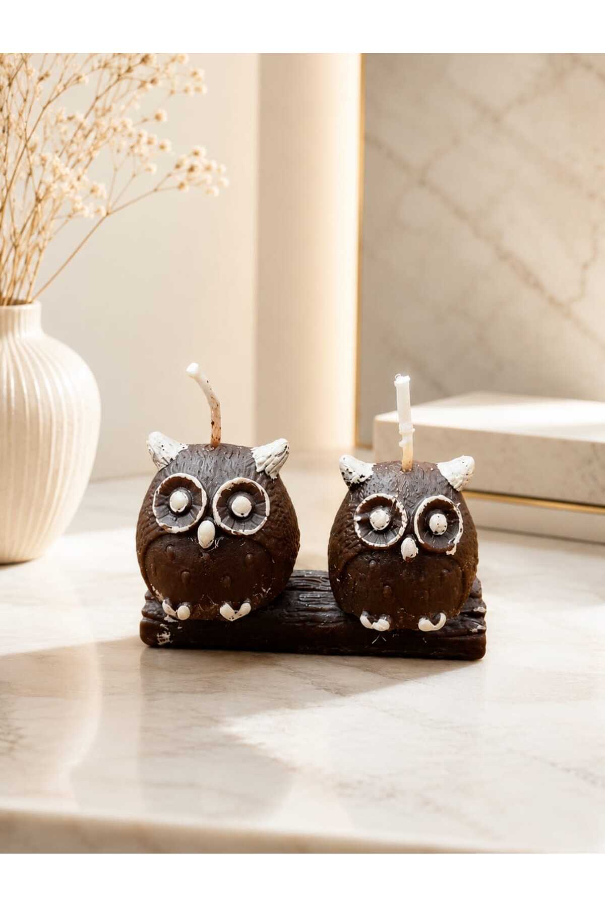 İkili Baykuş Mum 3 Lü Set Dekoratif Hediyelik